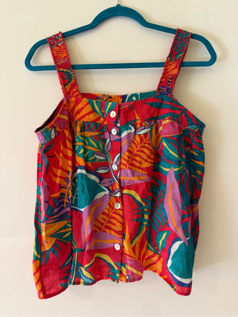 C&C California Tropical Button-Front Tank Top - 100% Linen- S